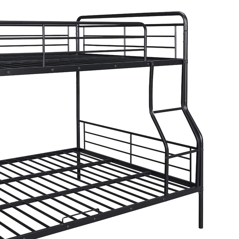 Full XL Over Queen Metal Bunk Bed, Split Into 2 Beds, Safety Guardrails & Modern Chrome Frame