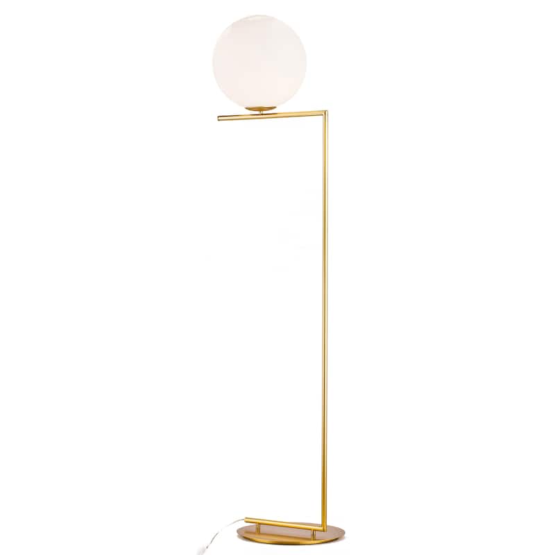 1 Light Brass Iron Frame Floor Lamp with White Glass Shade