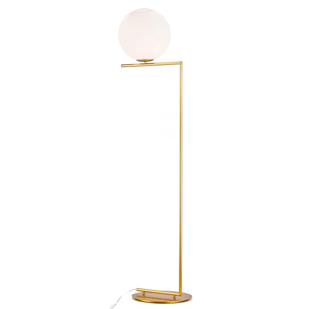 1 Light Brass Iron Frame Floor Lamp with White Glass Shade