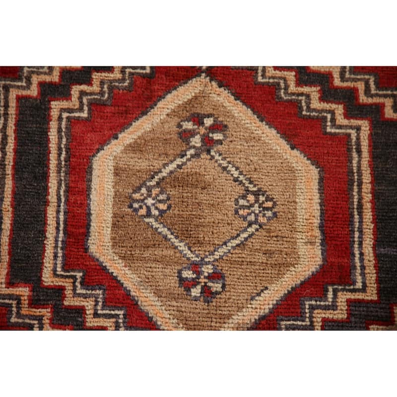 Red Ardebil Persian Runner Rug Handmade Vintage Wool Carpet - 3'0"x 12'0"