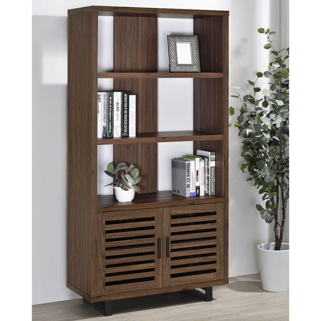 Rodger Walnut 3-shelf Cabinet Bookcase
