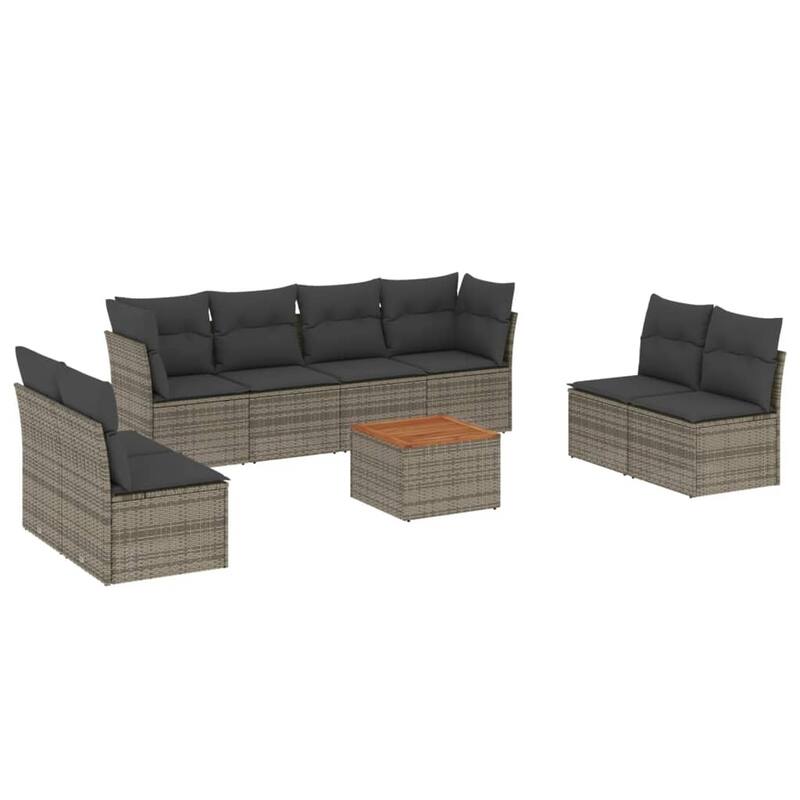 vidaXL Patio Sofa Set with Cushions Outdoor Furniture 9 Piece Poly Rattan - 21.7 x 21.7 x 14.6