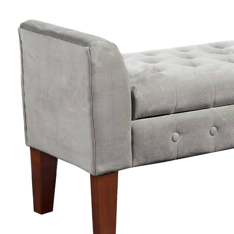 Velvet Upholstered Button Tufted Wooden Bench Settee With Hinged Storage - 23 H x 50 W x 18 L Inches