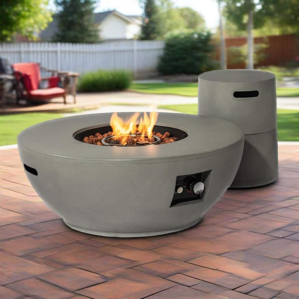 GDFStudio - Summit Steel Round Fire Pit Table with Tank Holder