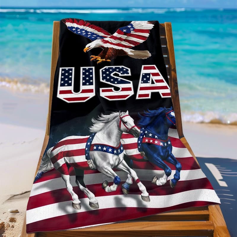 Eagle Horse USA Flag Beach Towel 30" x 60"