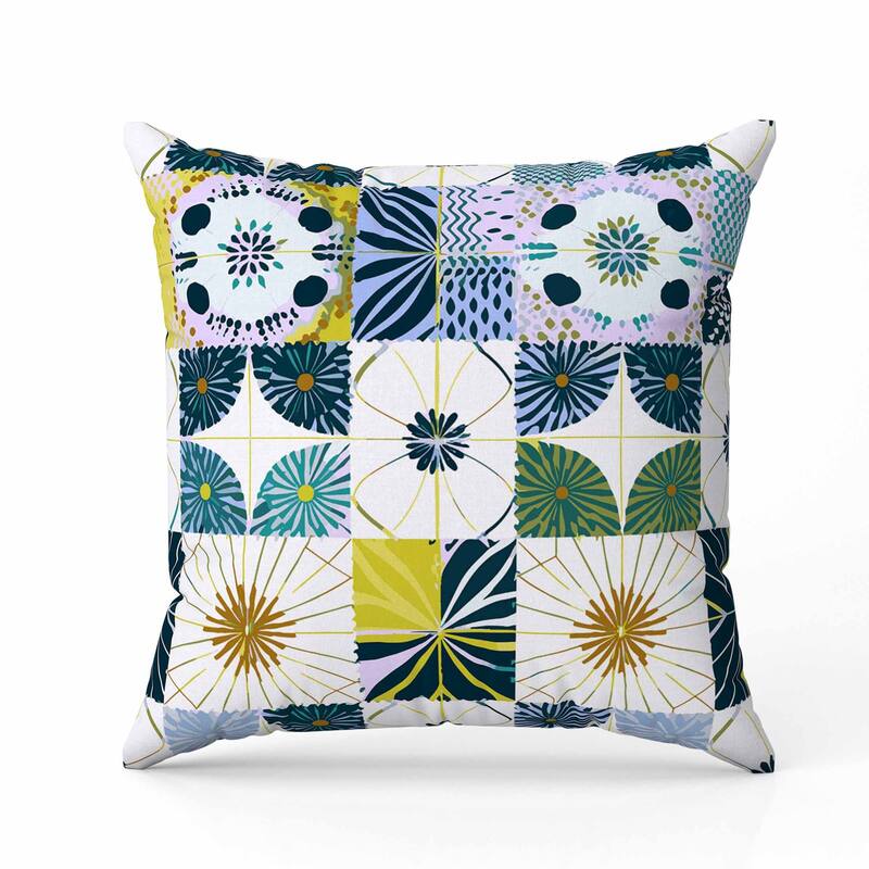 Zellige Dreamscapes Faux Suede Reversible Throw Pillow Blue and Olive