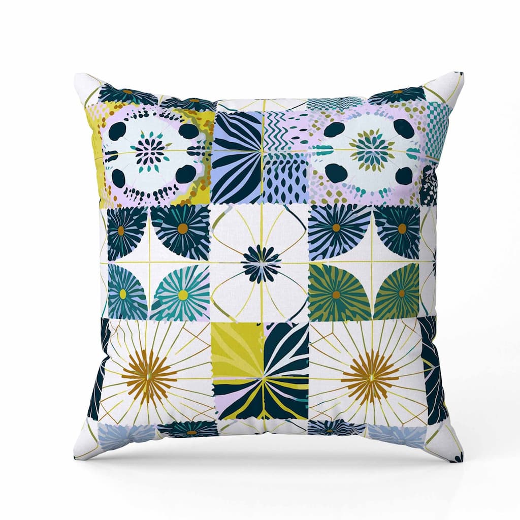 Zellige Dreamscapes Indoor/Outdoor Reversible Throw Pillow Blue and Olive