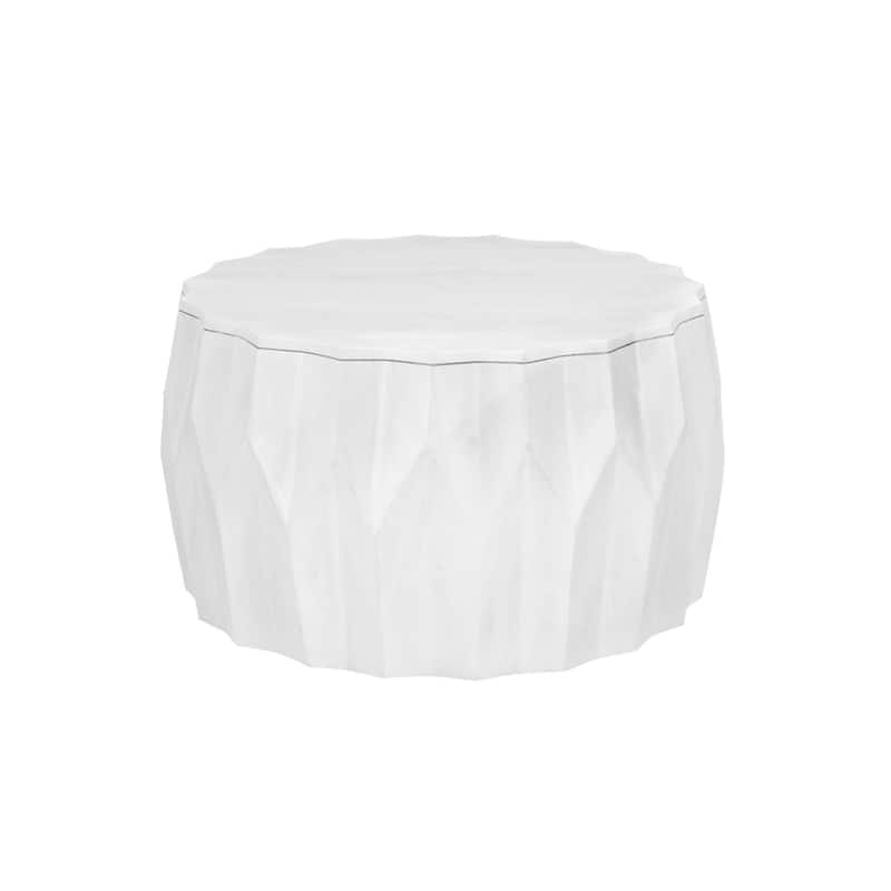 Facet 30" Diamond Carved Round Mango Wood Coffee Table - Elegant Cylindrical Base, Walnut Finish Accent Table