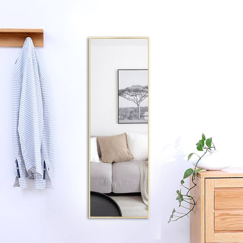Modern Sleek Metal Frame Full-length Hanging or Leaning Wall Mirror - 47X16 - Gold