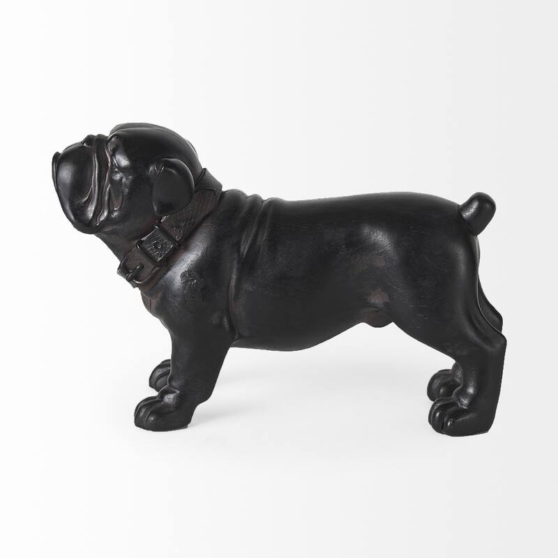 Black Resin Bulldog Sculpture - 13"W x 5"D x 8"H