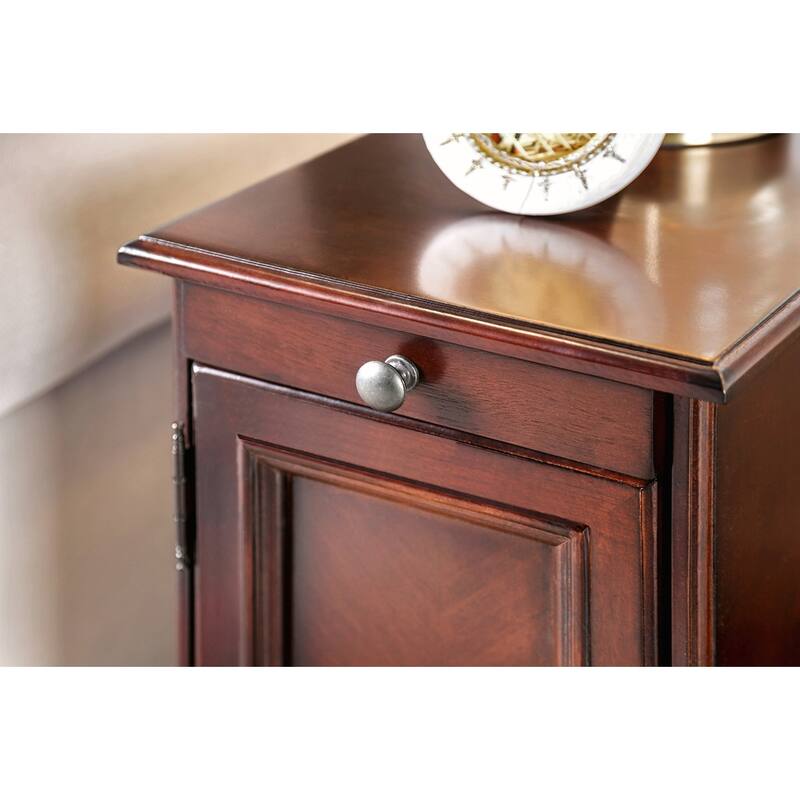 Transitional Side Table with Pull-Out Cup Holder and Built-In USB Outlet