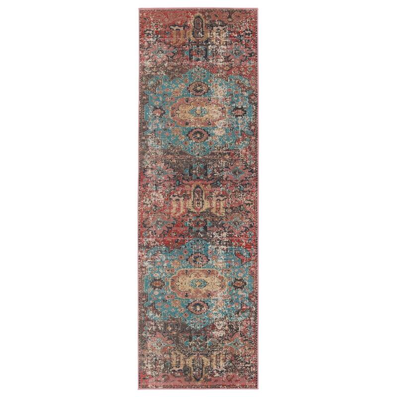 Presia Indoor/ Outdoor Medallion Red/ Teal Area Rug
