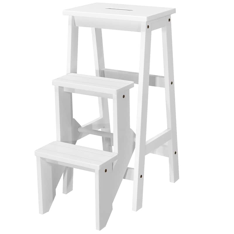 3 In 1 Folding Ladder Stool 3 Tier Step Bench Multifunction Shelf - White
