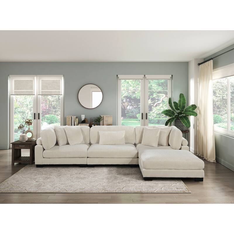 1pc Modern Living Room Ottoman Plush Corduroy Fabric Upholstery Plywood Frame Furniture Modular Piece
