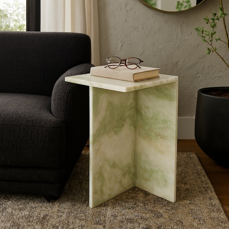 Stone Marble Accent Table Sculptural Geometric Base and Sleek Design