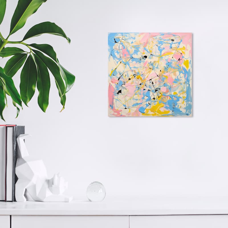 Wynwood Studio Canvas Abstract Pollock Style Pastel Colors Blue and Pastel Blue Modern & Contemporary Wall Art Canvas Print - 12 x 12