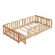 preview thumbnail 5 of 6, Natural Queen Size Wood Floor Bed with Door and Fence for Kids' Rooms