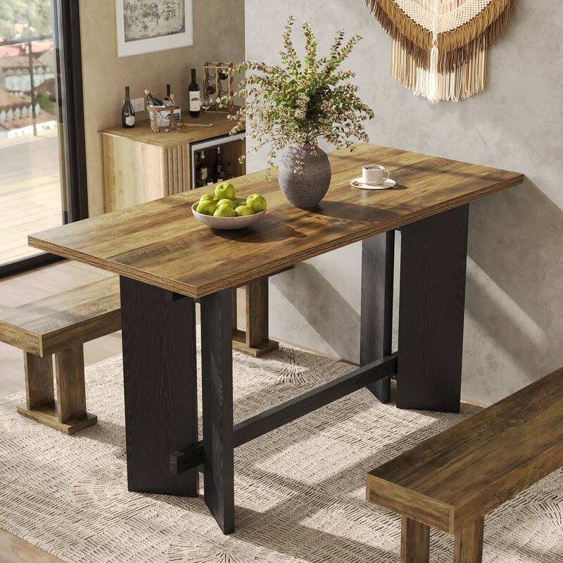 63 Inch Bar Table, Industrial Counter Height Pub Table - Brown & Black