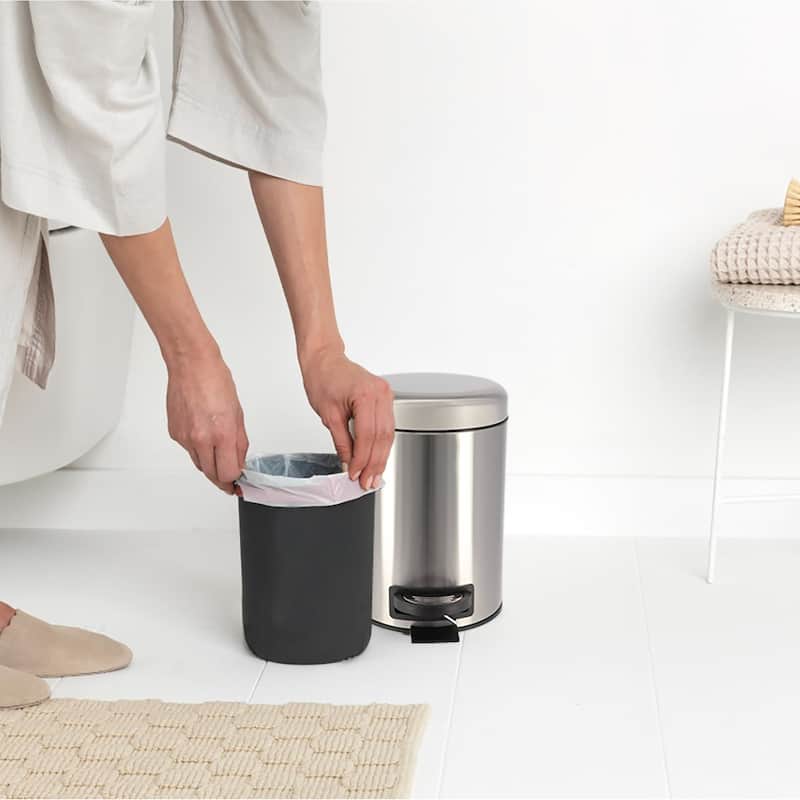 Evideco Soft Close Small Round Metal Bathroom Floor Step Trash Can Waste Bin 3-liters/0.8-gal Steel - 0.8 gal