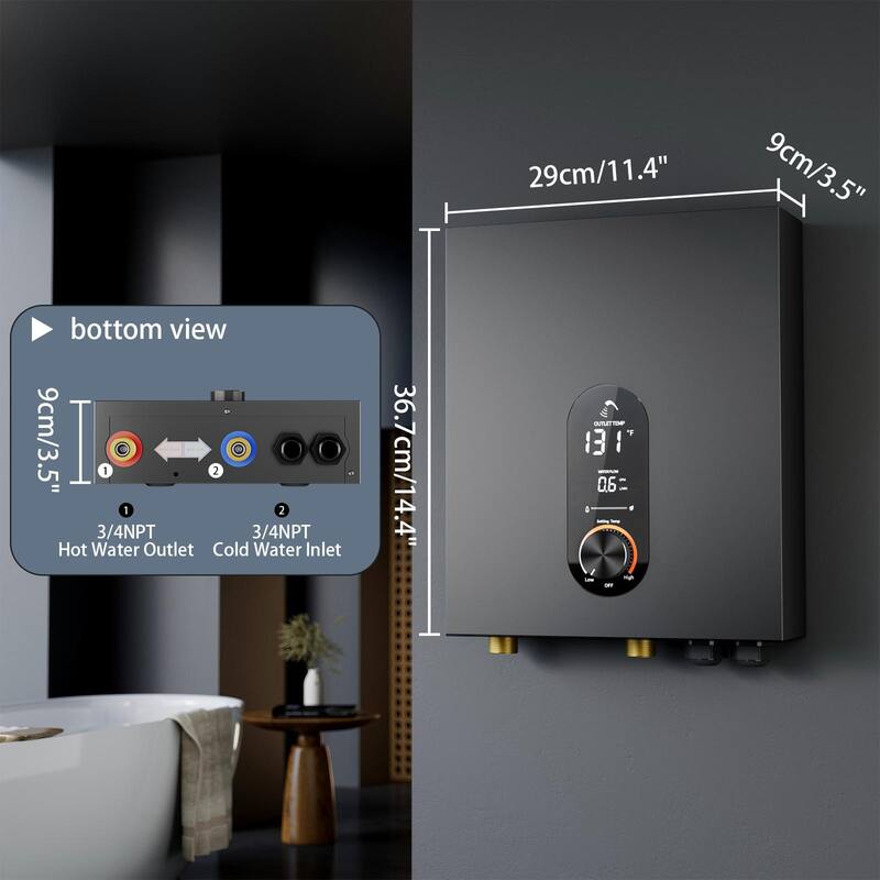 18KW Tankless Electric Water Heater, On Demand Instant Hot Water Heater with LED Temperature Display, 240V Wall Mounted