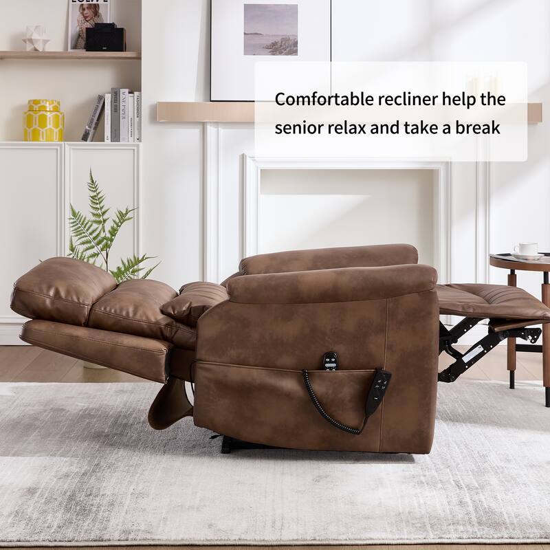 Dual Motor Power Lift Recliner Chair, Electric Recliners with Massage & Heating, Sofa Chair with Cup Holders & Side Pockets