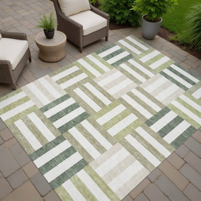 Machine Washable Indoor/ Outdoor Modern Hatch Chantille Rug - Sage - 10' x 14'