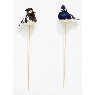 3" Sisal Natural Look Bird on a 12" Wood Pick, Set of 6 - 15