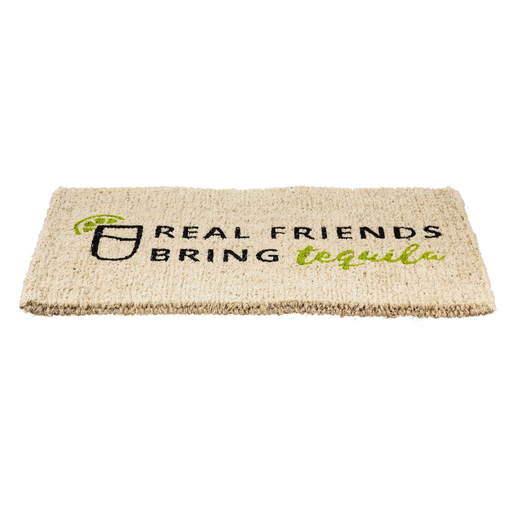 30 in. x 18 in. Real Friends Bring Tequila Woven Back Coir Mat