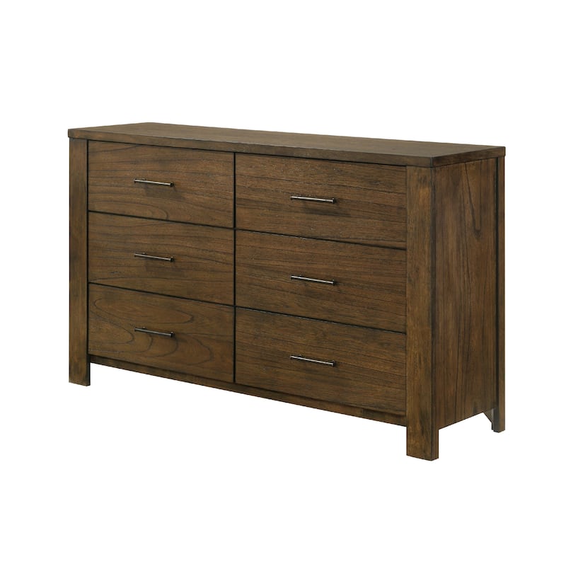 Suli 59 Inch Wide Dresser, 6 Drawers Metal Handles, Brown Mindy Veneer