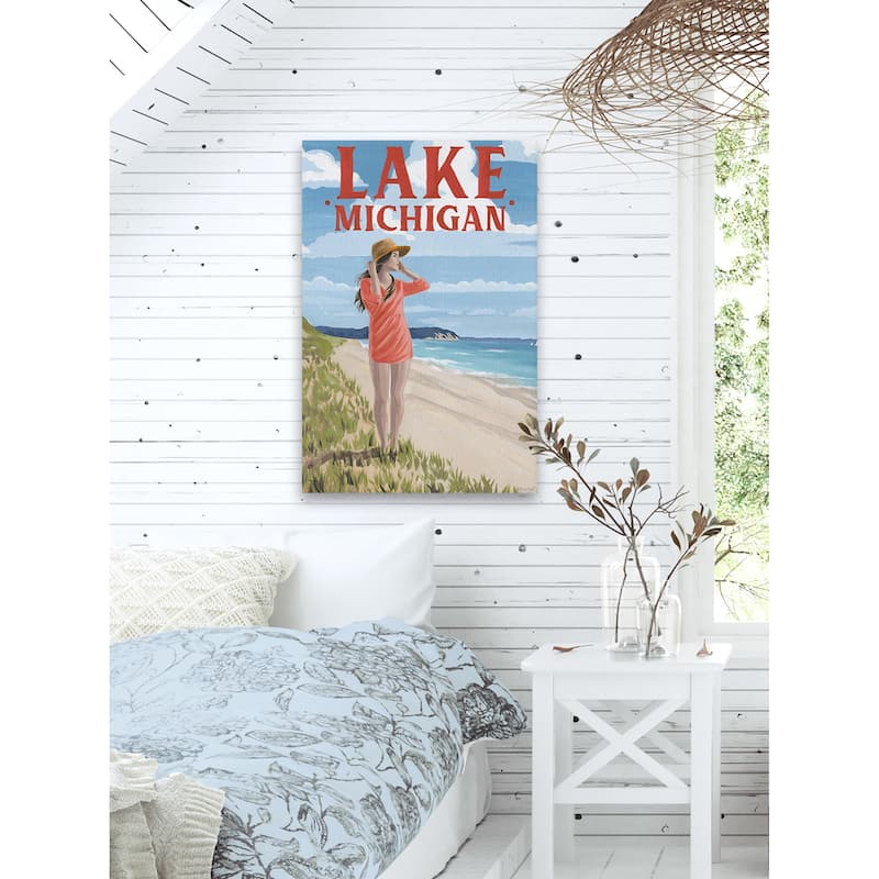'Stroll Along Lake Michigan' Painting Print on Wrapped Canvas