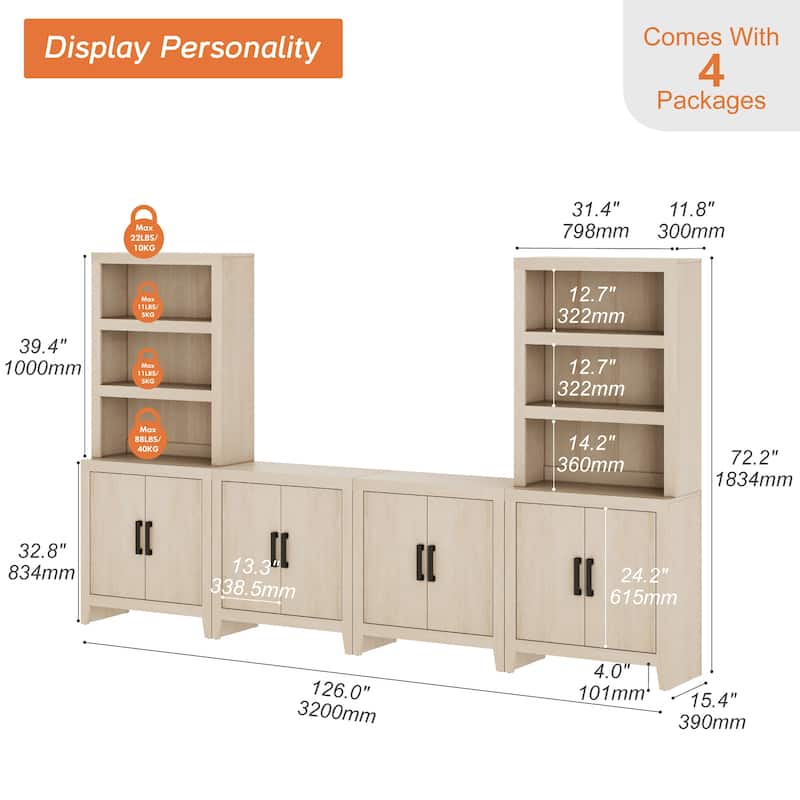 WAMPAT Entertainment Center with Bookshelves, Farmhouse TV Stand for Living Room, Bedroom - n/a
