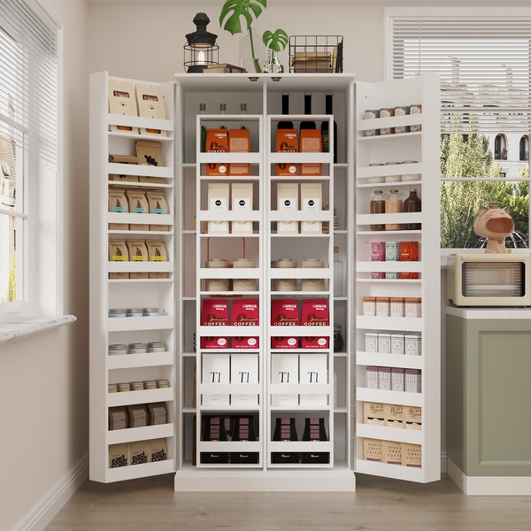 White Storage Cabinet Kitchen Pantry Buffet Large 72.2 H Bookshelf On Sale Bed Bath Beyond 39389052