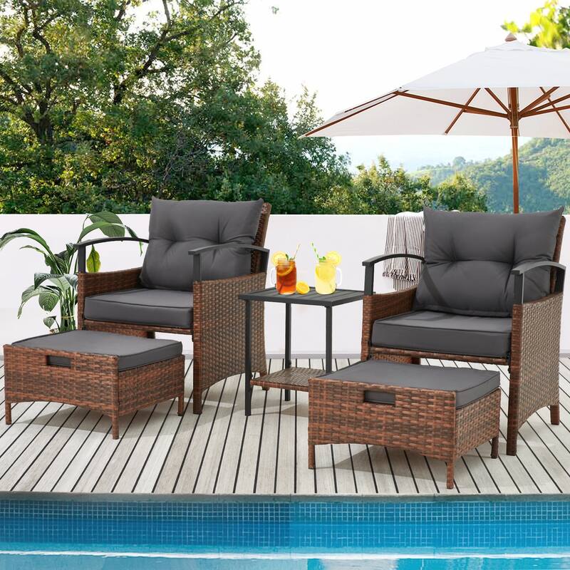 AVAWING 5-Piece Patio Furniture Set Wicker Conversation Set with Coffee Table and Ottoman
