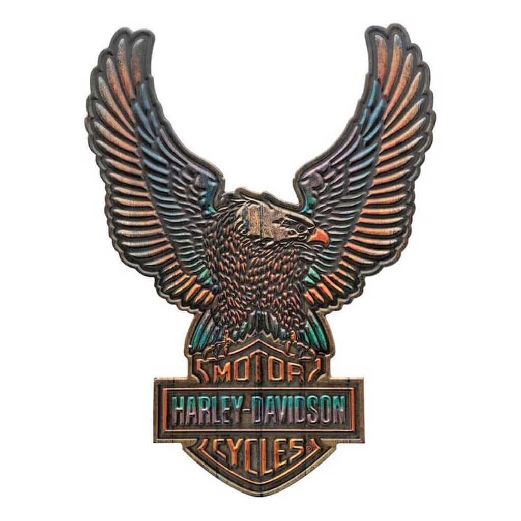 Harley-Davidson Vivid Bar & Shield Eagle Outdoor Wall Decor, Custom Shaped Wood - 18" x 24" x 0.5"