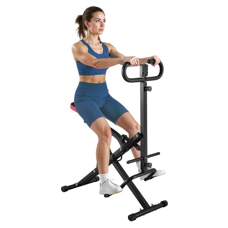 Black Steel Deep Squat Machine with 12-Level Hydraulic Resistance and Adjustable Seat - 35.4 x 22.8 x 44.1 in