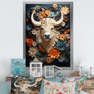 Designart quot Cubist Herd Yak Sketch quot Yaks Framed Canvas Wall Art Bed