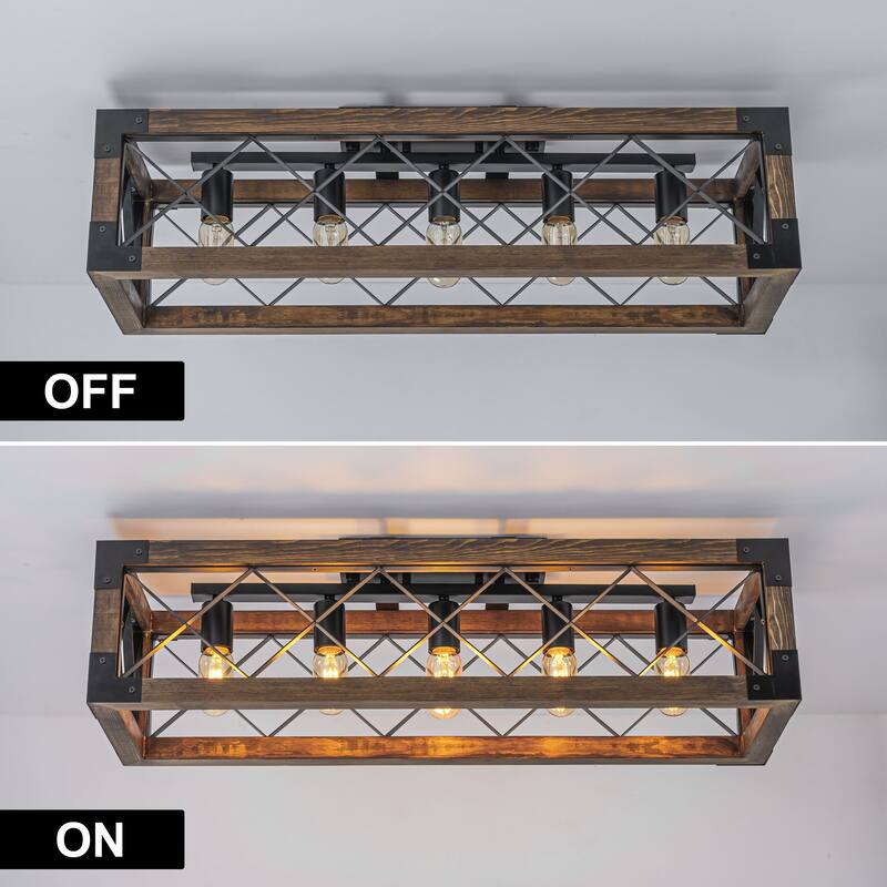 Starsky 5-Light 31.5in. Farmhouse Rectangular Lantern Flush Mount Ceiling Light