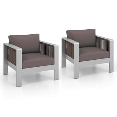 2 PCS Aluminum Patio Furniture Set Modern Outdoor Sectional Sofa Set