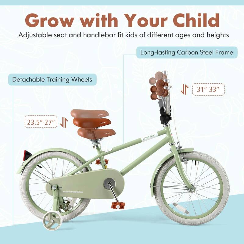 Costway 18" Kids Bike with Adjustable Saddle Handlebar Removable - See Details