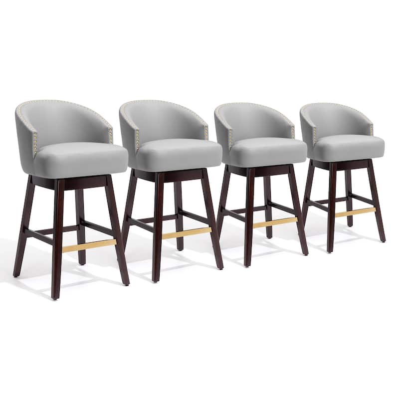 26.4"/31.9"H Height Upholstered Solid Wood Swivel Bar Stools - Set of 4 - Gray - 4PC - Bar Height