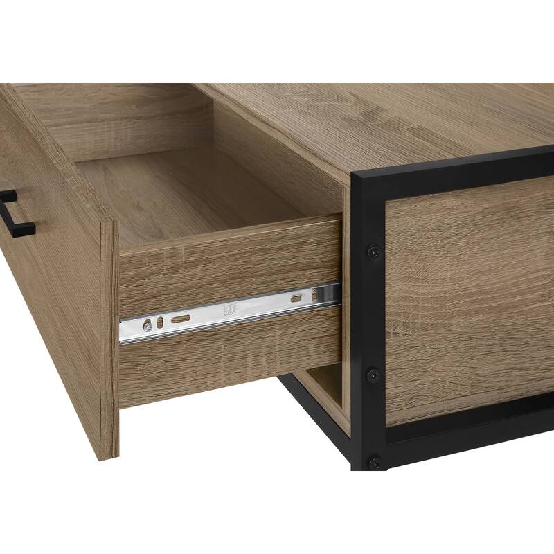 Contemporary 48-Inch TV Stand with Storage Drawer and Cable Management, Grey Laminate, Black Metal Frame