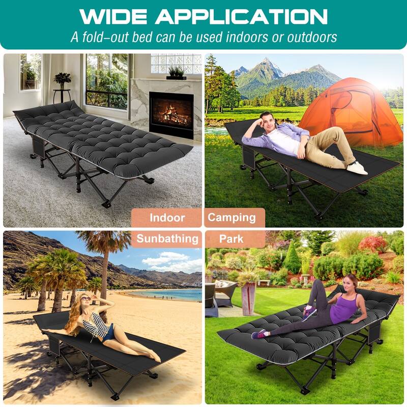 75" Folding Camping Bed with 3.3 Inch Mattress, Portable Sleeping Cot