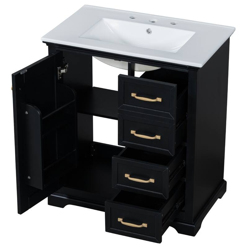 30 inch MDF Bathroom Vanity with Sink, One Package, Green Bathroom Cabinet with Drawers