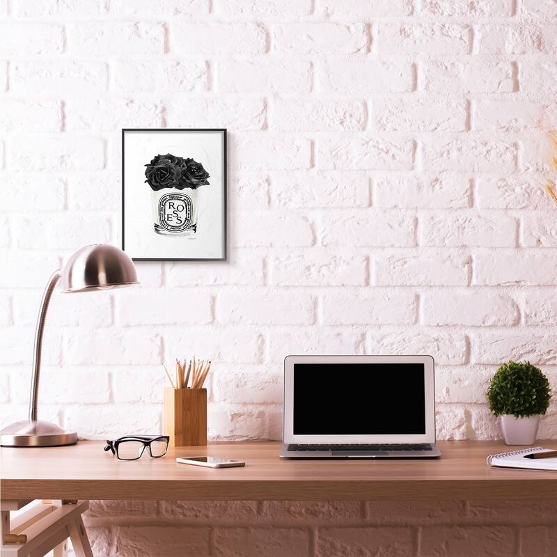 Stupell Fashion Designer Rose Flower Glass Black Watercolor Framed Wall Art, Proudly Made in USA