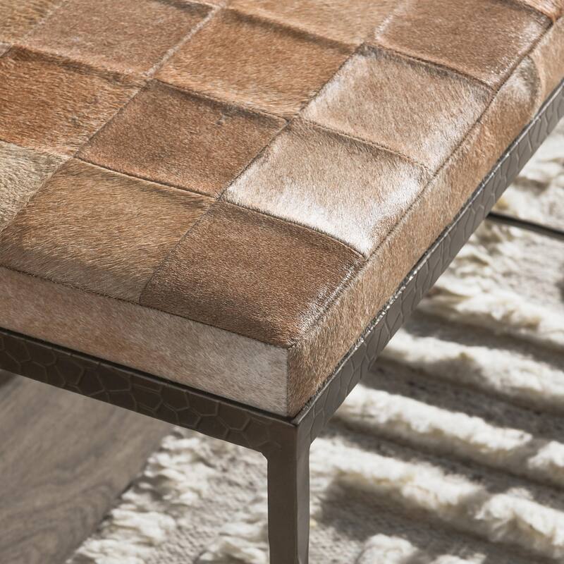 Classic Home Achen Leather Hide Ottoman Bench