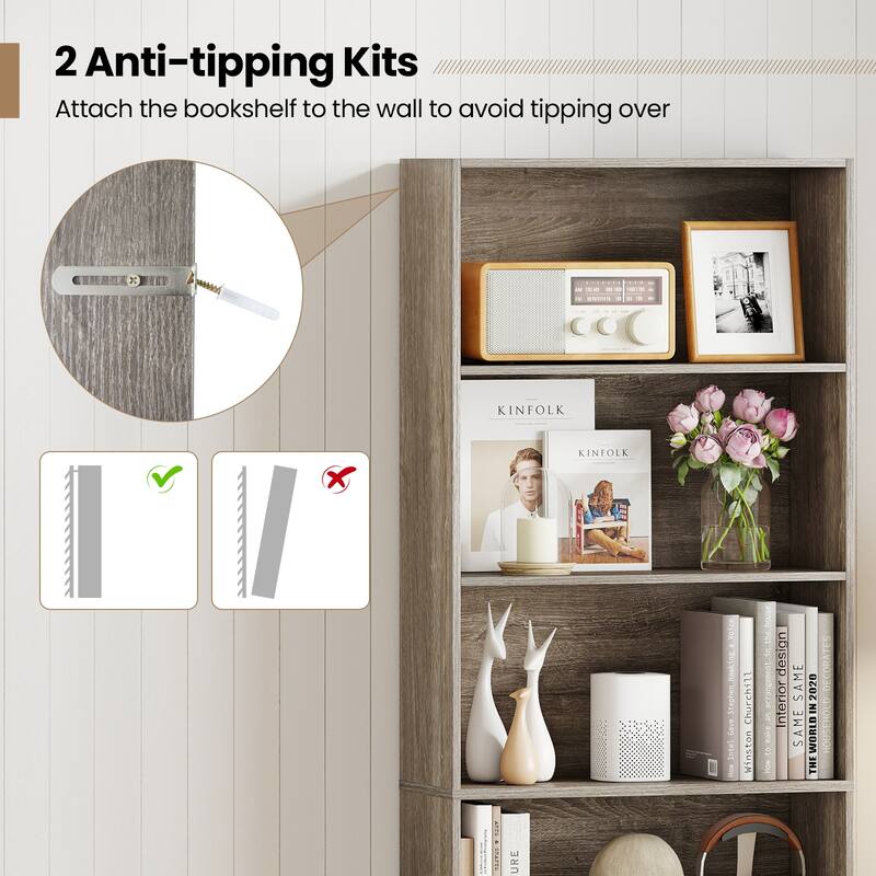 Gymax 2PCS 6-Tier Bookshelf w/Open Shelves Anti-Tipping Kits for