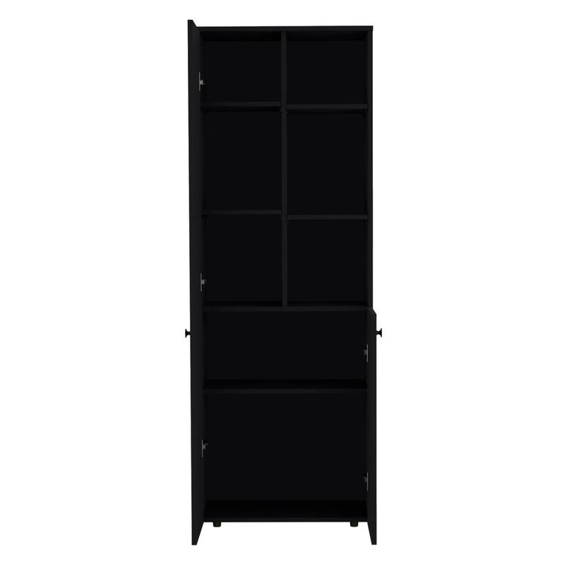 HomeRoots 67" Black Wood Two Door Pantry Or Storage Closet - 23.62 in. x 66.93 in. x 11.81 in.