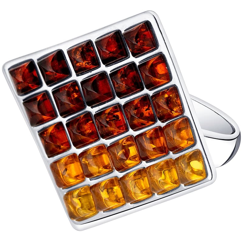 Sterling Silver Baltic Amber Pattern Ring
