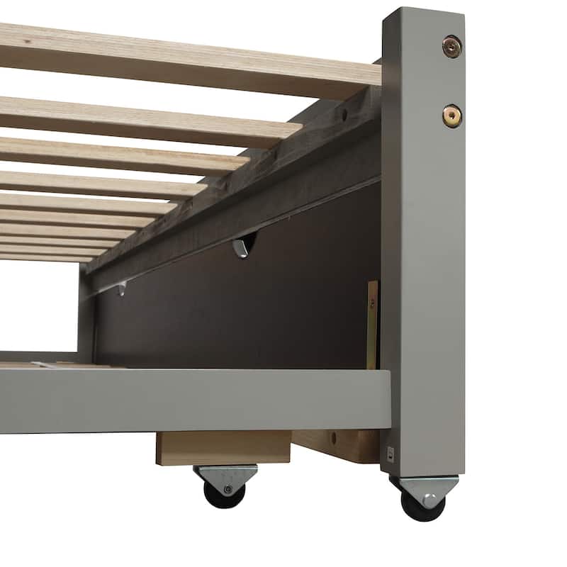 Extending Daybed with Trundle, Wooden Daybed with Trundle, Gray, for Bedroom