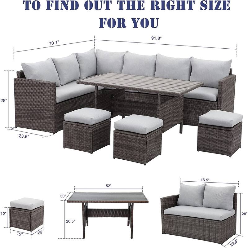 7 Pcs Patio Furniture Set, Outdoor Sectional Sofa Set, All Weather Rattan Conversation Set with High Dining Table and Ottoman